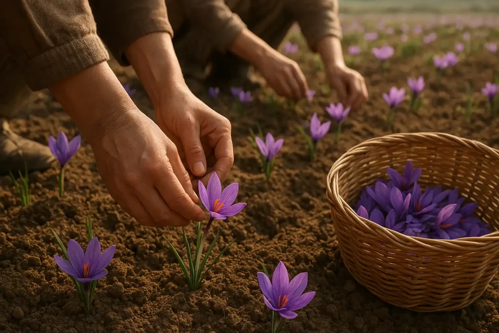 زمان برداشت گل زعفران
